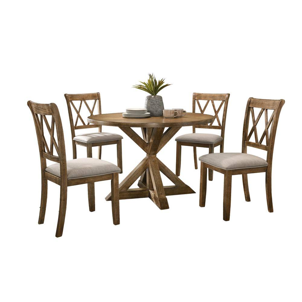 Brown Wood 5-Piece Dining Set with Gray Cushions for Dining Room, Kitchen, Patio,Indoor and Outdoor price history on PriceWatchPro