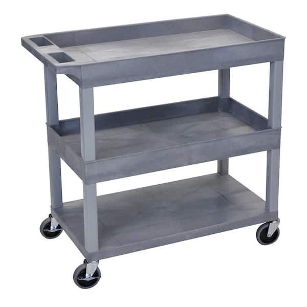 Luxor 35.25 in. W x 18 in. D x 36.25 in. H with 2-Tub and 1-Flat Shelf Utility Cart in Gray
