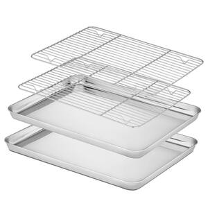 4-Piece Stainless Baking Tray with Rack Set (2-Pans + 2-Racks)