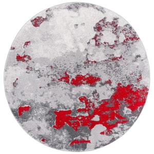 ADirondack Red/Gray 6 ft. x 6 ft. Distressed Abstract Round Area Rug