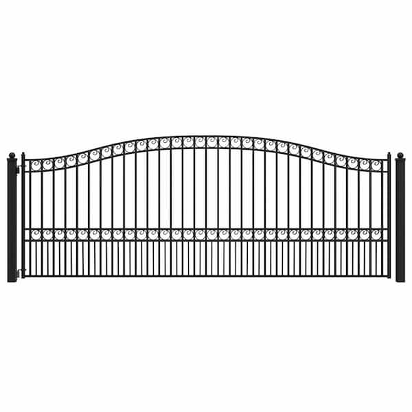 Paris Style 16 ft. x 6 ft. Black Steel Single Swing Driveway Fence Gate