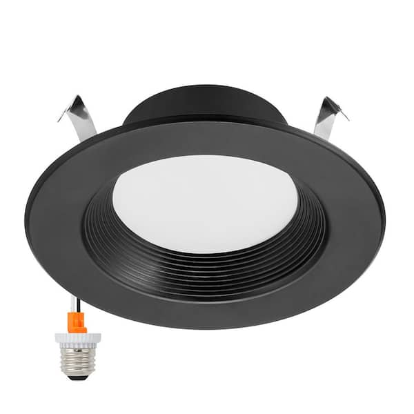 1-pack 4 in. Retrofit Recessed LED Downlight, Black Trim, 800 Lumens, 5 CCT Color Selectable 2700K to 5000K