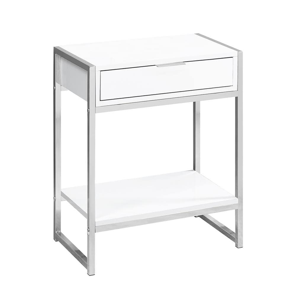 Modern White Finish & Metal Accent Table with Storage Shelf