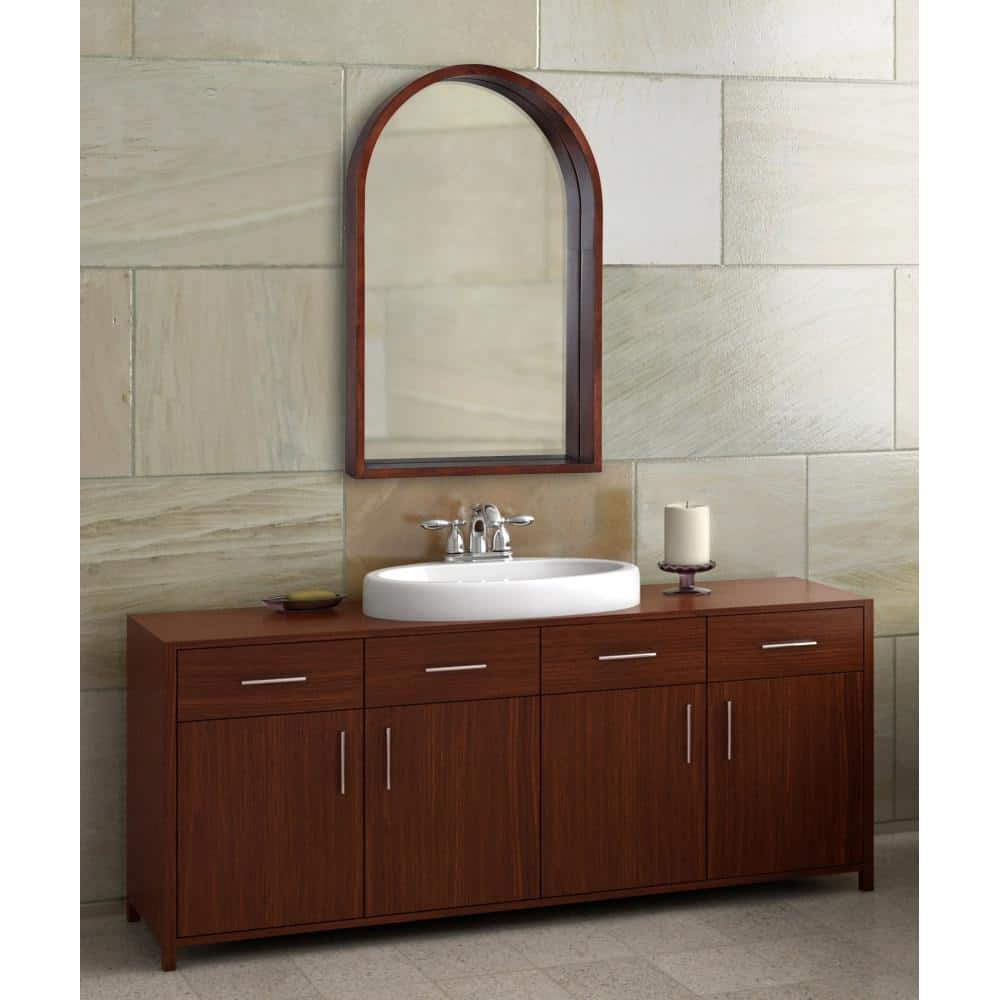 Walnut Brown Arched Wood Vanity Mirror