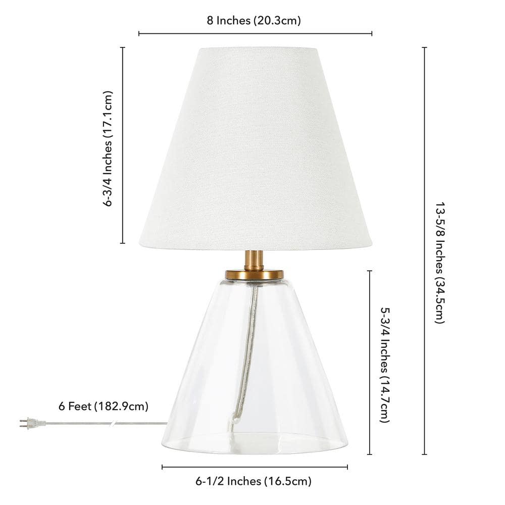 Clear Glass Nightstand Lamp with White Linen Shade