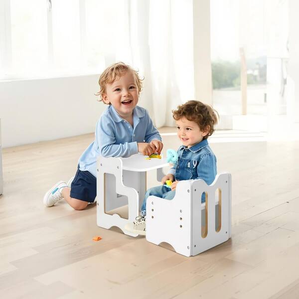 SKYSHALO Montessori Weaning Table and Chair Set, 3 in 1 Wooden