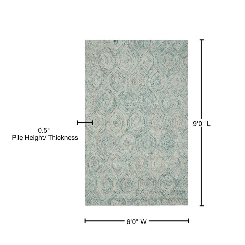 Ivory and Sea Blue Hand-Tufted Wool 6' x 9' Area Rug