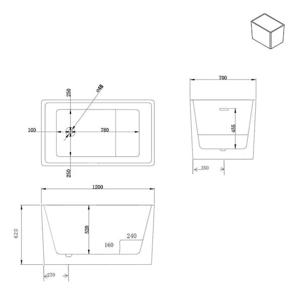 47 in. Contemporary Design Acrylic Flatbottom Soaking Tub Freestanding Bathtub in White