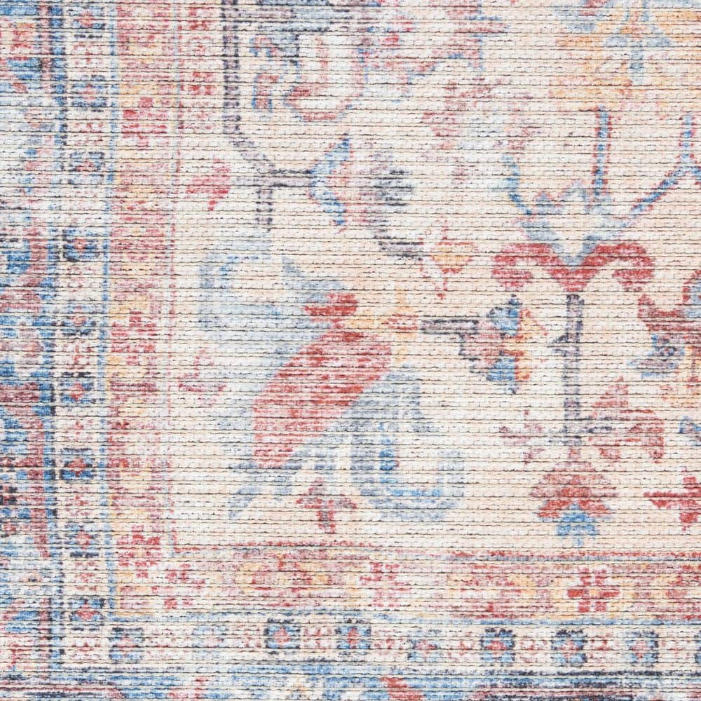 Machine Washable Blue and Multicolor Floral Runner Rug