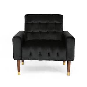 Bourchier Modern Glam Button Tufted Black Velvet Armchair with Waffle Stitching