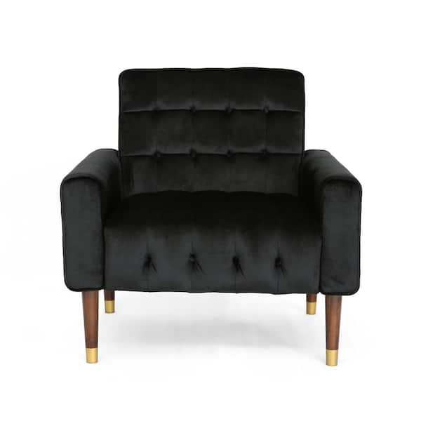 Noble House Bourchier Modern Glam Button Tufted Black Velvet Armchair with Waffle Stitching