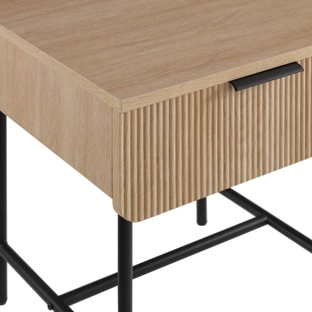 Modern Coastal Oak and Black Fluted Drawer Side Table