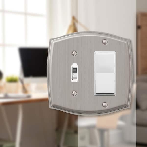 Vineyard 2 Gang 1-Toggle and 1-Rocker Steel Wall Plate - Brushed Nickel