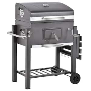 Portable Charcoal Grill in Gray with Side Shelf