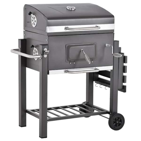 Outsunny Portable Charcoal Grill in Gray with Side Shelf