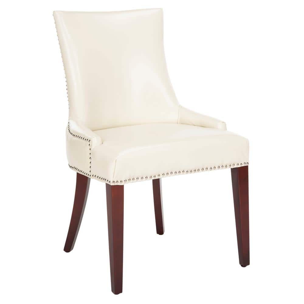 Elegant Cream Leather Upholstered Parsons Side Chair with Birch Wood Legs