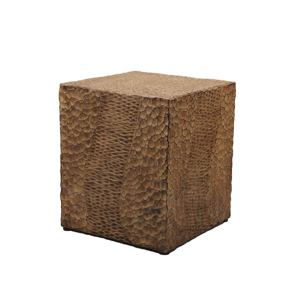 Zeus & Ruta Antique Yellow Square Faux Wood Stump Outdoor Coffee Table