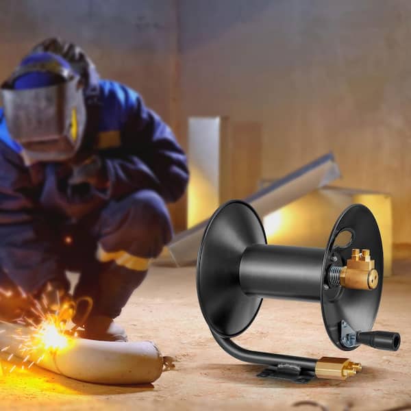 Welding Hose Reel, 10.6 x 14.57 in. L, Hand Crank Rewind Hose Reel with 3 ft. Lead-in Hose and Fittings, 1 Pack