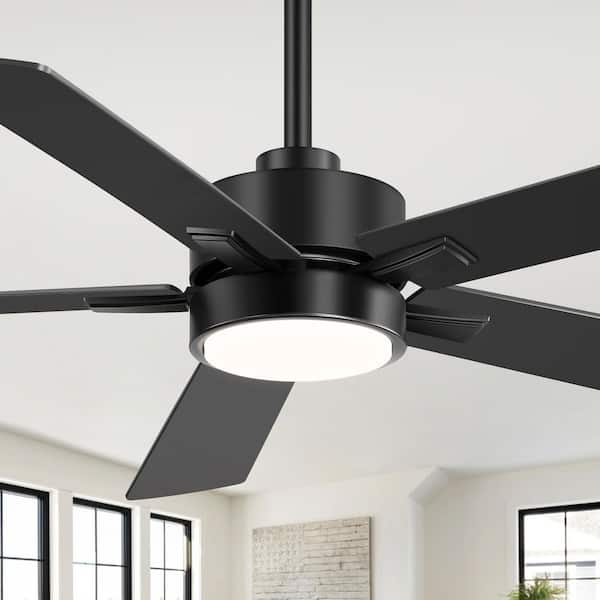 Melony 52 in. Black Covered Outdoor Standard Ceiling Fan with LED Light, Downrod and Remote Control Included