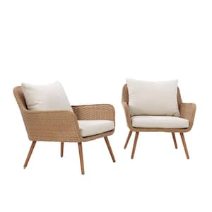 Landon Wicker Outdoor Lounge Chair with White Cushions (2-Pack)