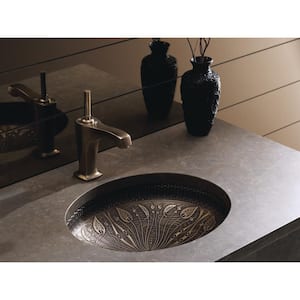 Lilies Lore Vitreous China Undermount Bathroom Sink in Cast Bronze with Medium Patina
