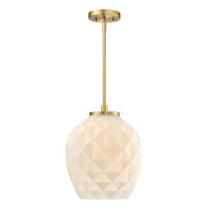 Dita 12 in. 1-Light Brushed Gold Bell Pendant with Etched Opal Glass Shade