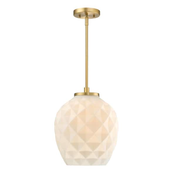 Dita 60-Watt 1-Light Brushed Gold Modern Pendant Light with Etched Opal Glass Shade and No Bulbs Included