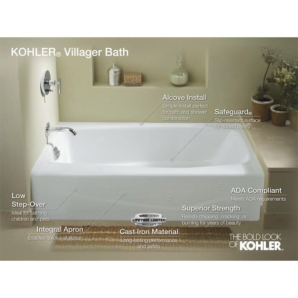 Kohler Villager 5 Ft Left Hand Drain, Best Alcove Bathtub Cast Iron