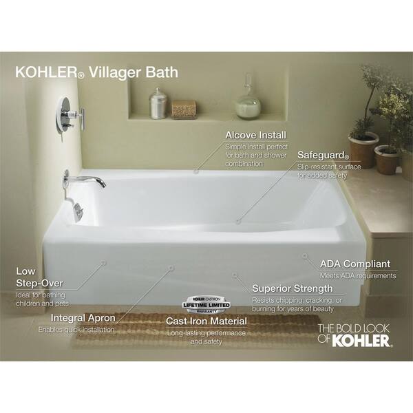 Kohler Villager 5 Ft Right Hand Drain, Value Of Cast Iron Bathtub