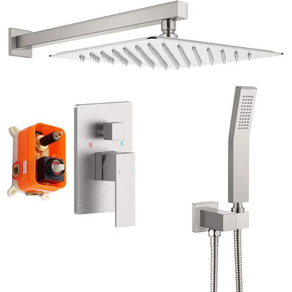 waterpar 1-Spray 10 in. Dual Shower Head Wall Mounted Fixed and Handheld Shower Head 2.5 GPM in Brushed Nickel