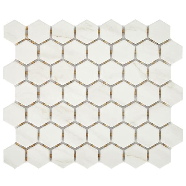 Daltile Selwyn 10 in. x 11 in. x 6 mm Bianco Calacatta Glazed Ceramic Hexagon Mosaic Tile (0.81 sq. ft./Each)