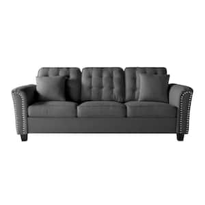 86.6 in. Wide Flared Arm Sofa Polyester Straight 3-Seats Sofa in Gray