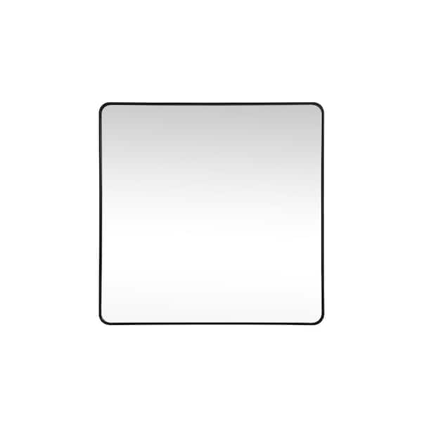 Unbranded Timeless Home 48 in. W x 48 in. H x modern Soft Corner Metal Square Black Mirror