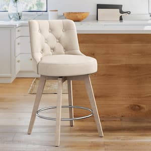 Rowland 26.5 in Seat Height Line Upholstered Fabric Counter Height Solid Wood Brushed Leg Swivel Bar stool（Set of 1）