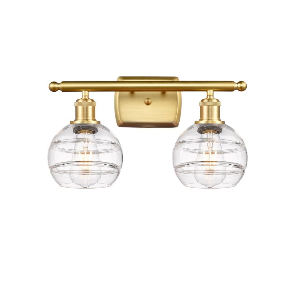 Rochester 15.88 in. 2-Light Satin Gold Vanity Light with Glass Shade price history on PriceWatchPro