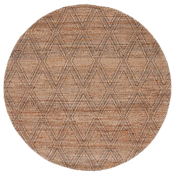 Natural Fiber 6 ft. x 6 ft. Natural/Black Diamond Woven Round Area Rug