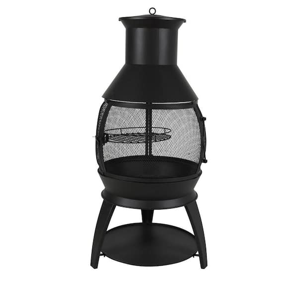 Chiminea 22 in. Outdoor Wood Burning Firepit Iron Spherical Fireplace for BBQ and Warming Wooden FirePit with Grill Mesh