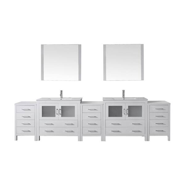 Virtu USA Dior 127 in. W Bath Vanity in White with Ceramic Vanity Top in White with Square Basin and Mirror