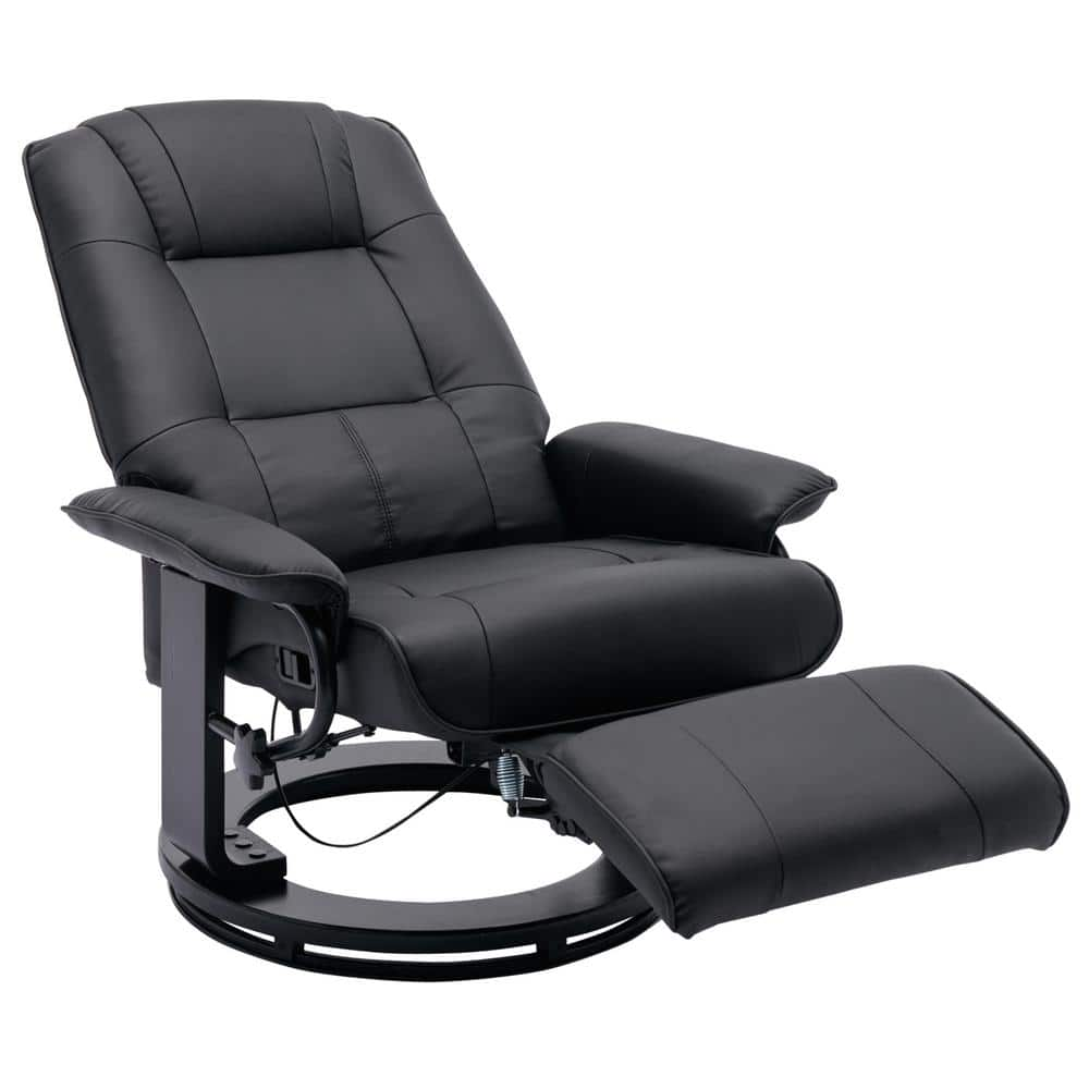 URTR Black Wood-Framed PU Leather Recliner Chair Adjustable Home Theater  Seating with Thick Seat Cushion and Backrest T-01280-B - The Home Depot