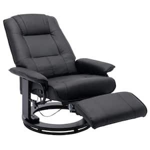 Black Faux Leather Wood Base Swivel Recliner Chair with Footrest