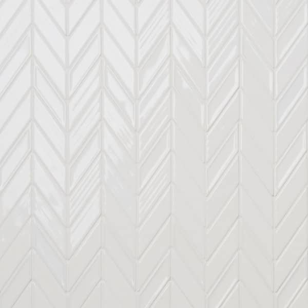 Medley Chevron Cloud White 11.22 in. x 11.81 in. Glossy Ceramic Mosaic Wall Tile (0.92 sq. ft./Each)