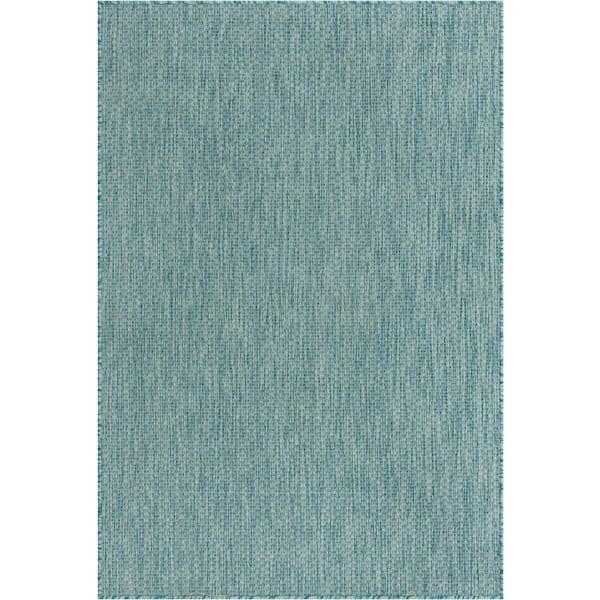 Unique Loom Outdoor Solid Aquamarine 4' 0 x 6' 0 Area Rug