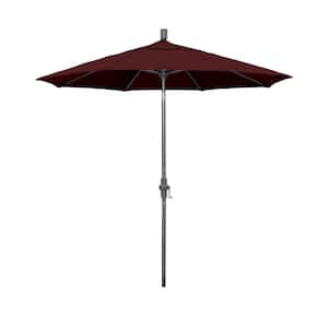 7.5 ft. Hammertone Grey Aluminum Market Patio Umbrella Collar Tilt Crank Lift in Burgundy Pacifica