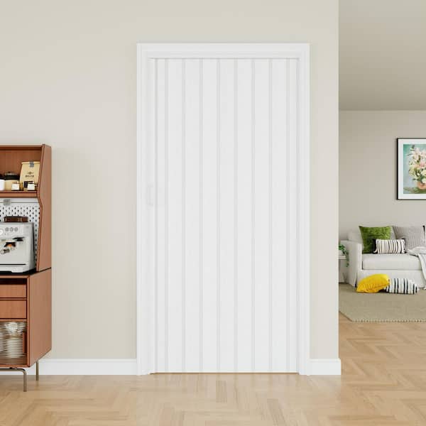 Blackout Door 36 in. x 80 in. White Vinyl PVC Accordion Door, Interior Folding Doors for Closet with Hardware Kit