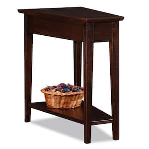 24 in. W Recliner Wedge Triangle Table with Shelf, Chocolate Oak, Wooden Top