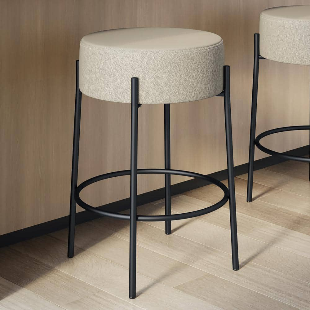 Clovis 30.75 in. Backless Bar Stool Greige Faux Leather / Black Metal -  Amisco, 44347-30/1B25GT