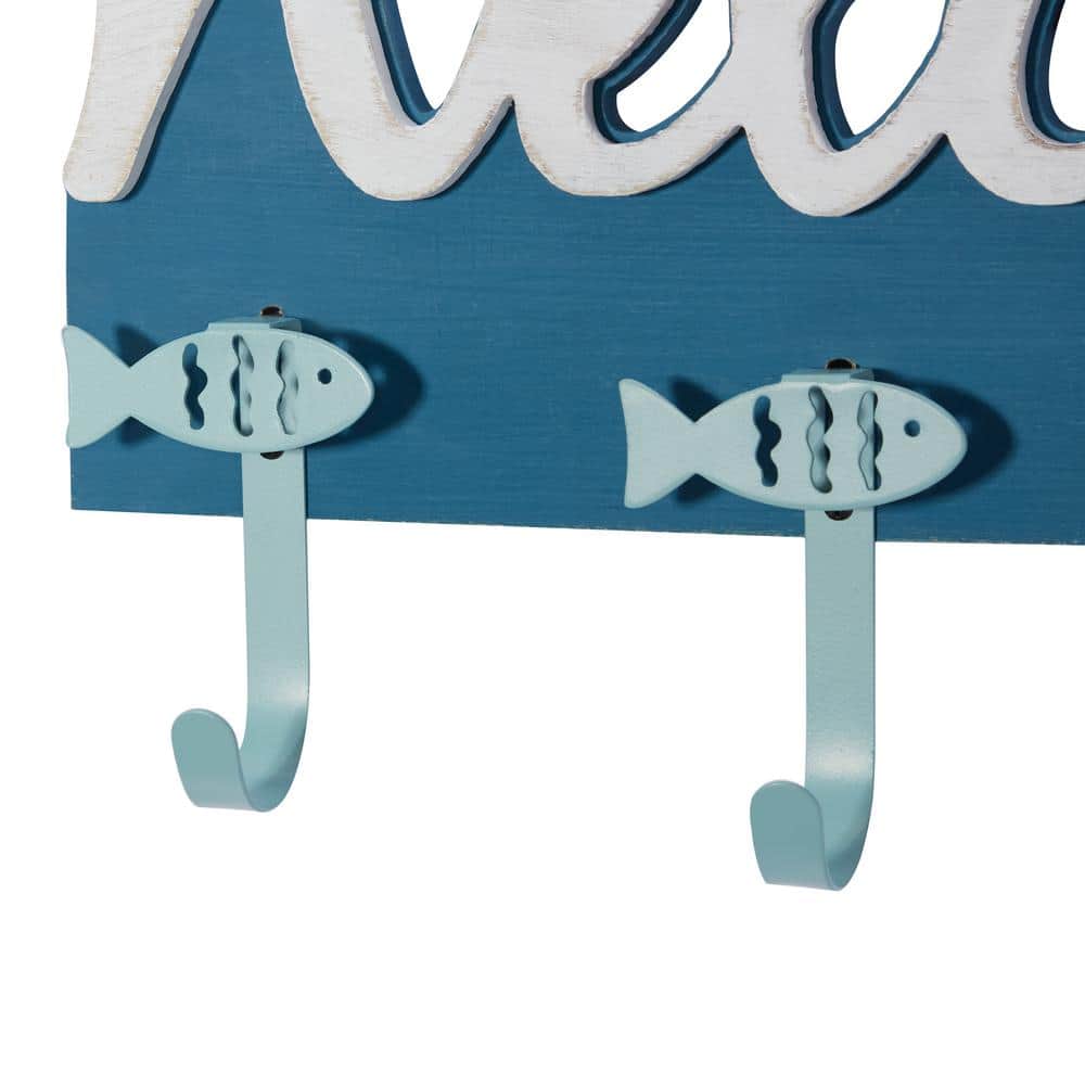 DecMode Blue Wood Coastal Wall Hook
