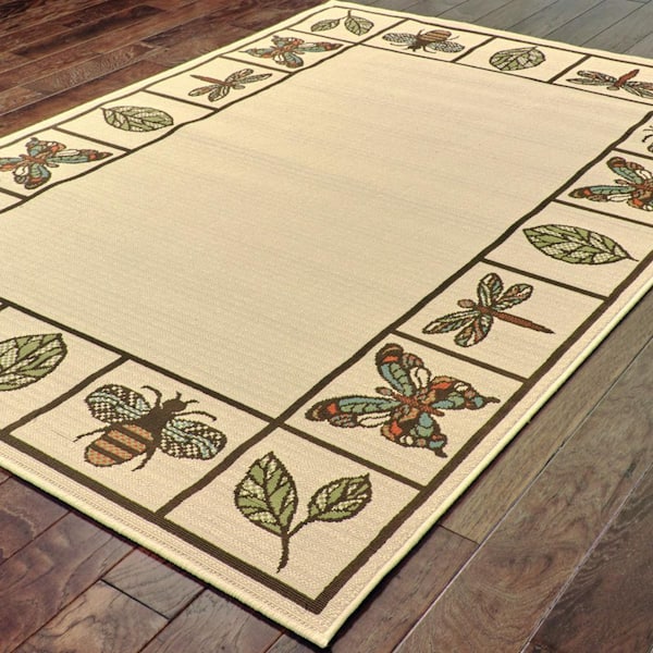 Brown, Ivory 7 ft. x 10 ft. Loomed Abstract Polypropylene Rectangle Indoor/Outdoor Area Rug
