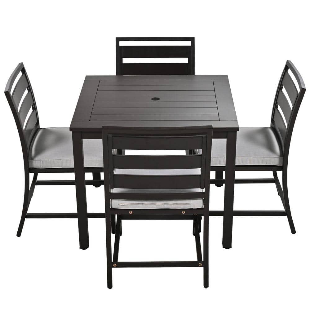 HOTEBIKE Dark Brown 5Piece Acacia Wood Patio Outdoor Dining Set with