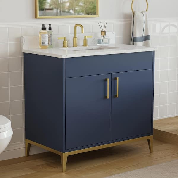 DELUXE DL LIVING Barrie 37 in. Single Sink Freestanding Blue Bath ...